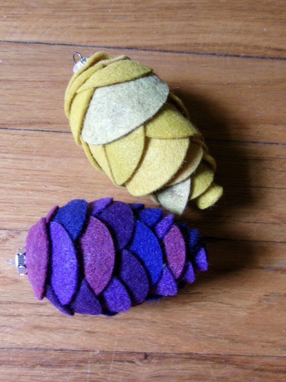 Fall hand-dyed felt cottagecore faux pine cone practical magic ornaments